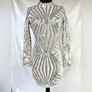AKIRA Silver Sequin Mini Dress, bare back